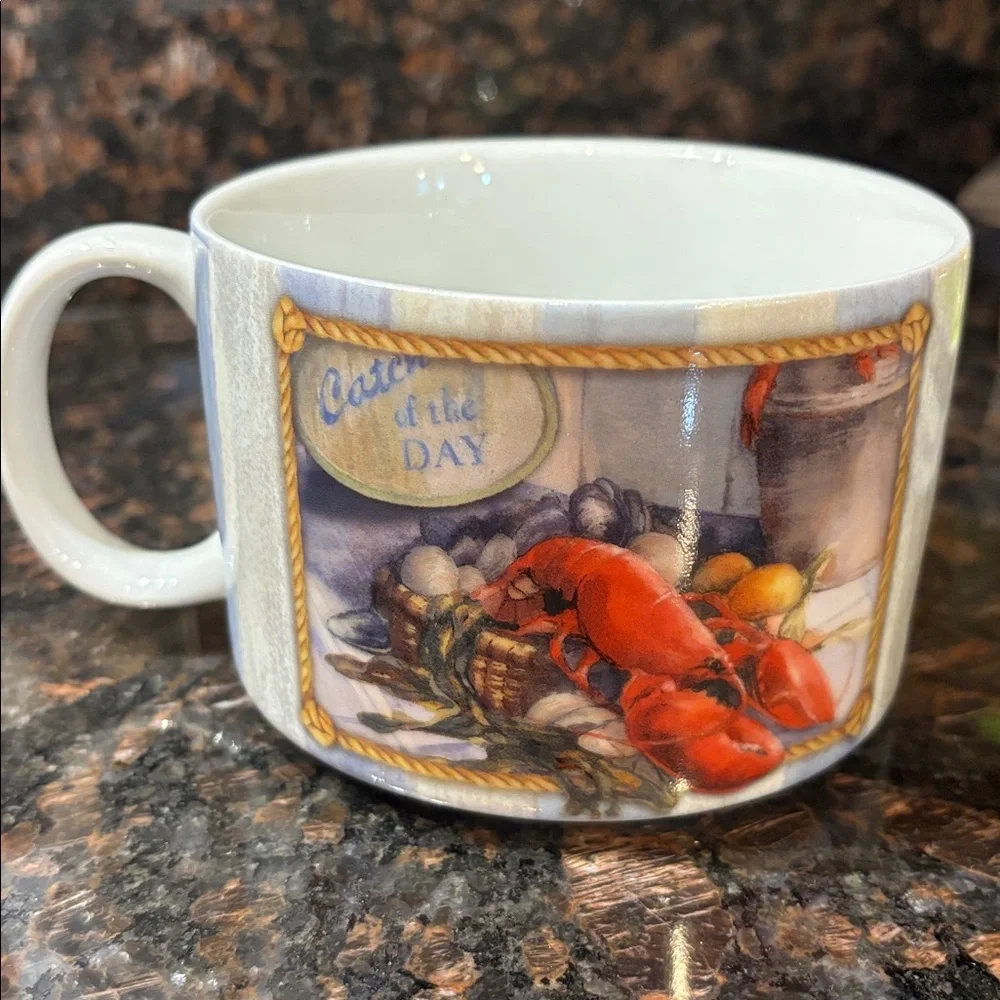 Soup Mug Cape Shore Catch of the Day Boston Oversized Coastal Ocean Nautical